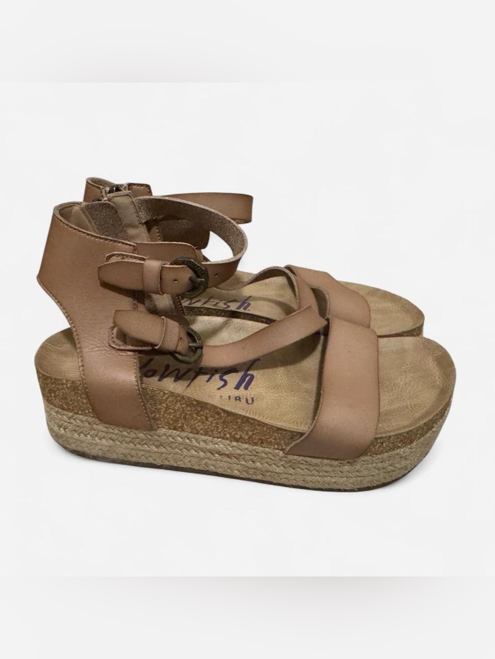 Blowfish Tan Platform Espadrille Sandals with Double Ankle Buckles